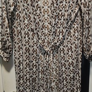Chico's Brown and White Tie Front Drama Kimono/ruana
